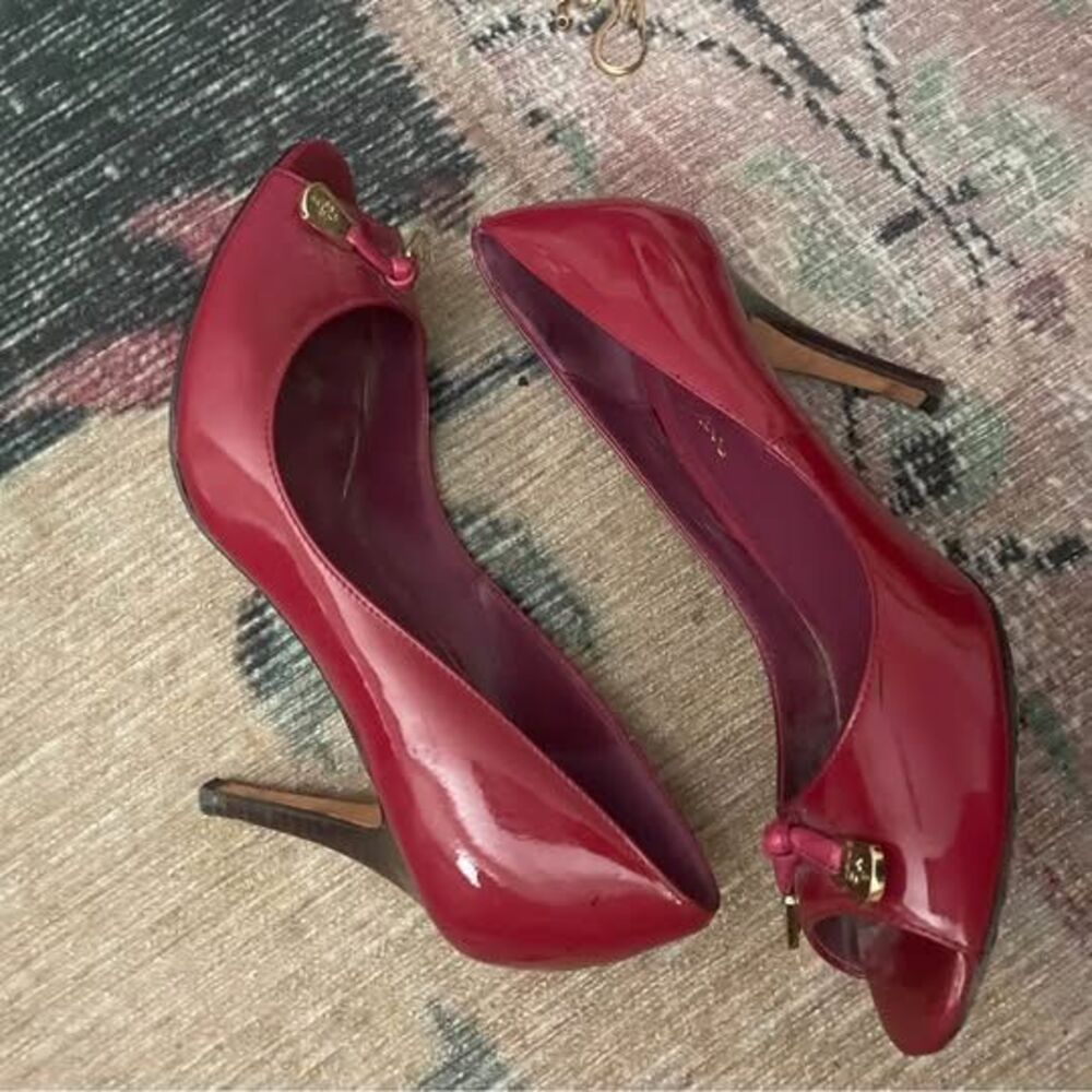 Cole Haan Red Patent Leather Peep Toe Pumps